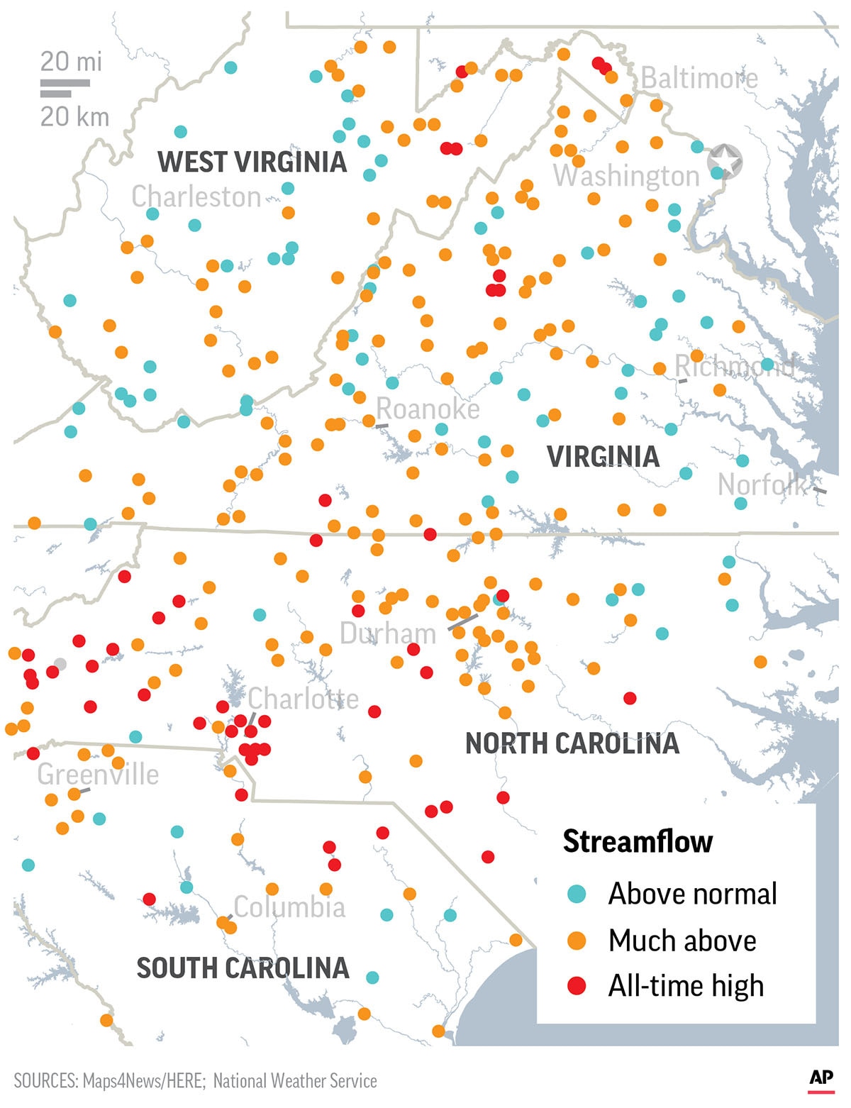 Photo of map showing river flooding areas 