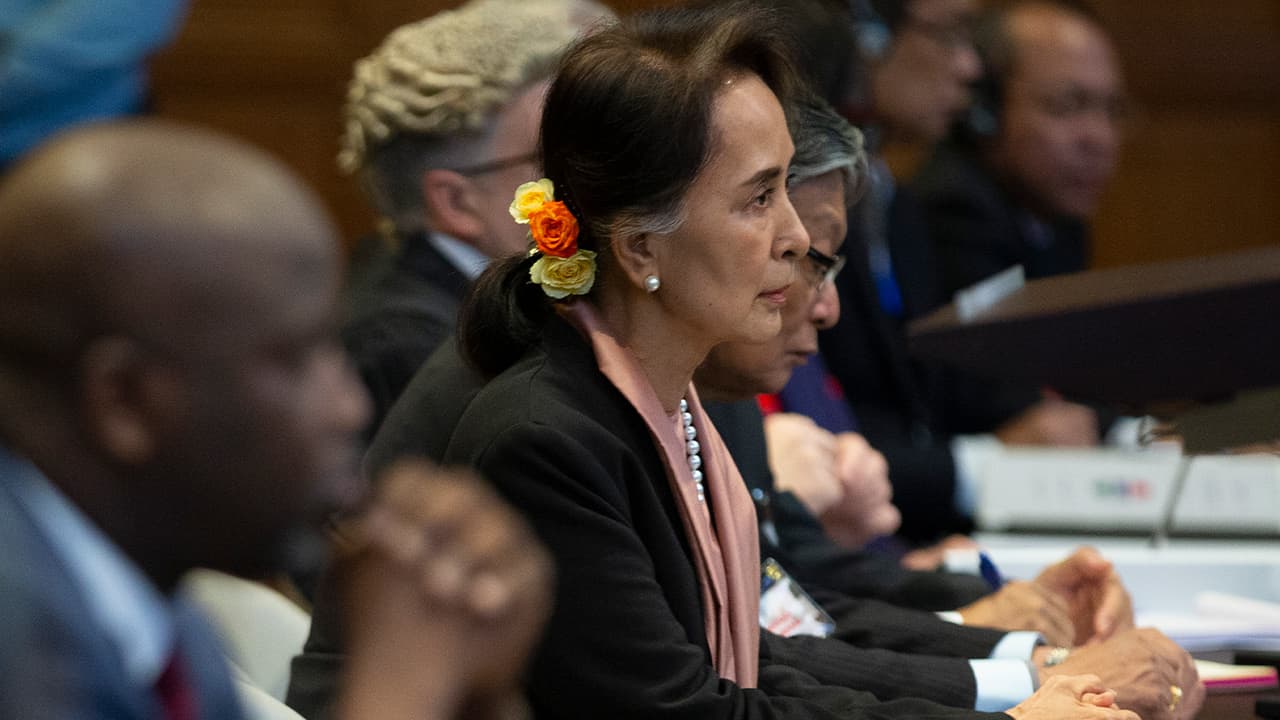 Photo of Myanmar's leader Aung San Suu Kyi and Gambia's Justice Minister Aboubacarr Tambadou